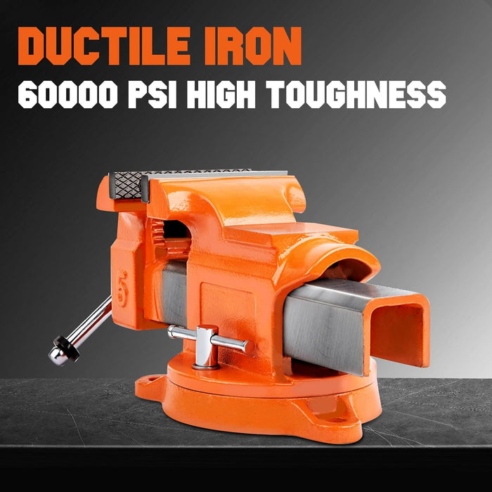 6-Inch Bench Vise Ductile Iron with Channel Steel and 360-Degree Swivel Base Hy-30606-6In (6")