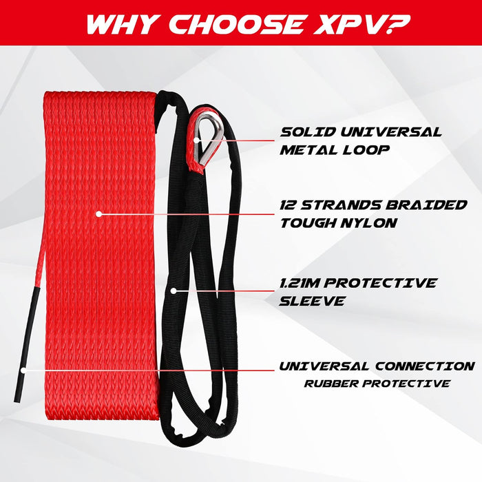 XPV SK75 1/4" X 49‘ Dyneema Synthetic Winch Rope 10000LBS Cable with Black Protecting Sleeve for SUV ATV UTV Vehicle Boat Car (Red)