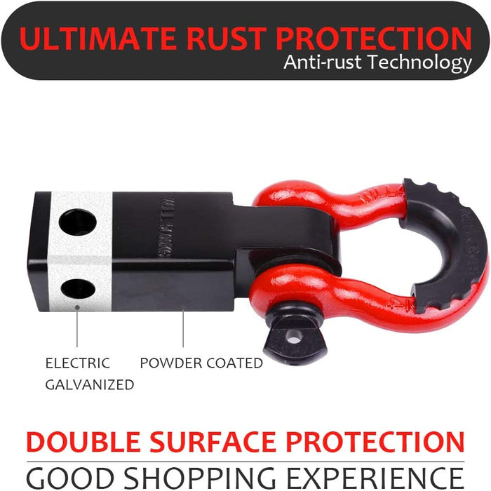 Tow Hitch Receiver 2", 45,000 Lbs Break Strength Heavy Duty Receiver with 5/8" Screw Pin, 3/4 Shackle, Towing Accessories for Vehicle Recovery Off-Road Red&Black