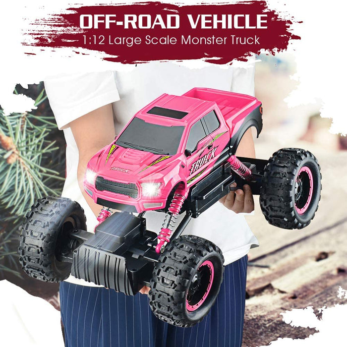 Remote Control Car for Girls 1/12 Scale Monster Trucks Dual Motors off Road RC Trucks, Girls Toys Gifts for Girls Daughter Kids, Birthday Gift Ideas, Pink