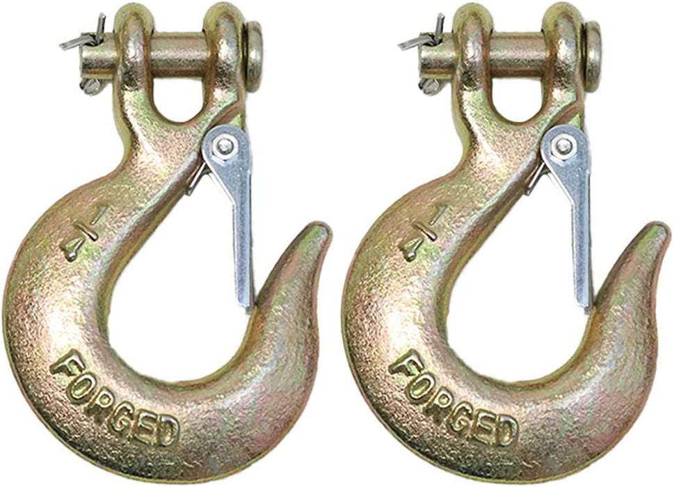 2 Pack - ¼” Grade 70 Forged Clevis Slip Hook with Safety Latch Heavy Duty, 12,600Lbs Breaking Strength - Chain Hooks, Transport, Tow, and Towing Trucks