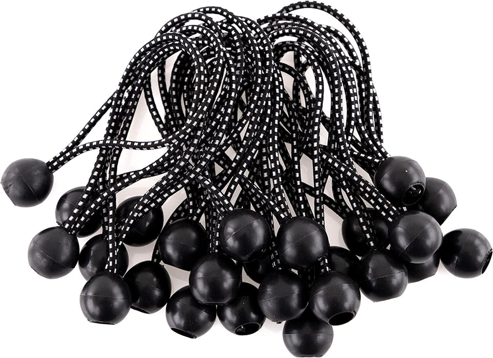 BB-6B Ball Bungee Cord, Heavy-Duty & Versatile, Indoor & Outdoor, Tarp Tie-Down, Organize & Secure, 6-Inch, Black, 25 Pack