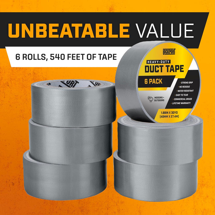 Silver Duct Tape - 6 Roll Multi Pack - 90 Feet X 2 Inch - Duct Tape Heavy Duty - Waterproof - No Residue - Strong Tape - Bulk Value-Easy Tear - Industrial Use- DIY Home Repair