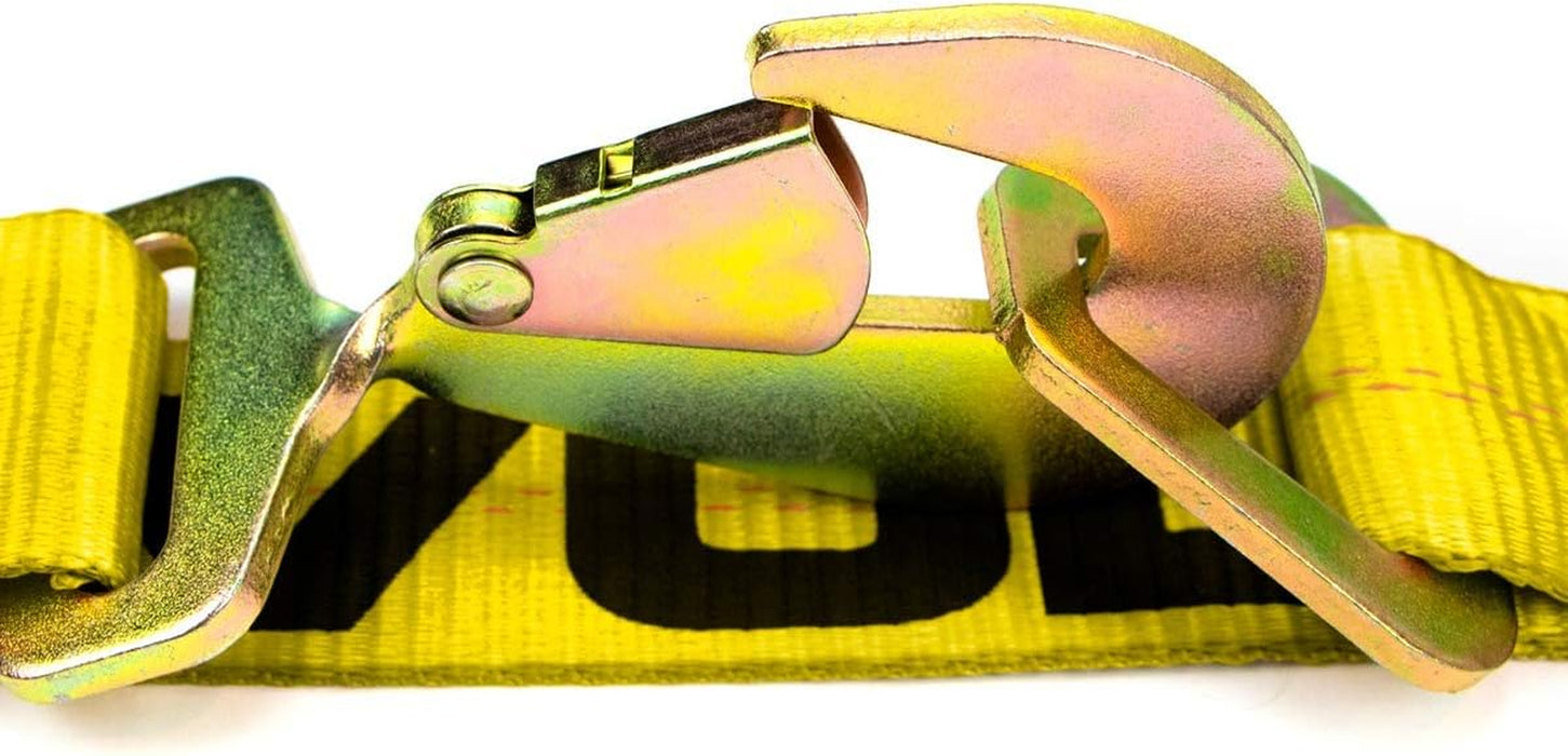 Axle Tie down Combo Strap with Snap Hook Ratchet - 2 Inch X 114 Inch - 4 Pack - Classic Yellow - 3,300 Pound Safe Working Load