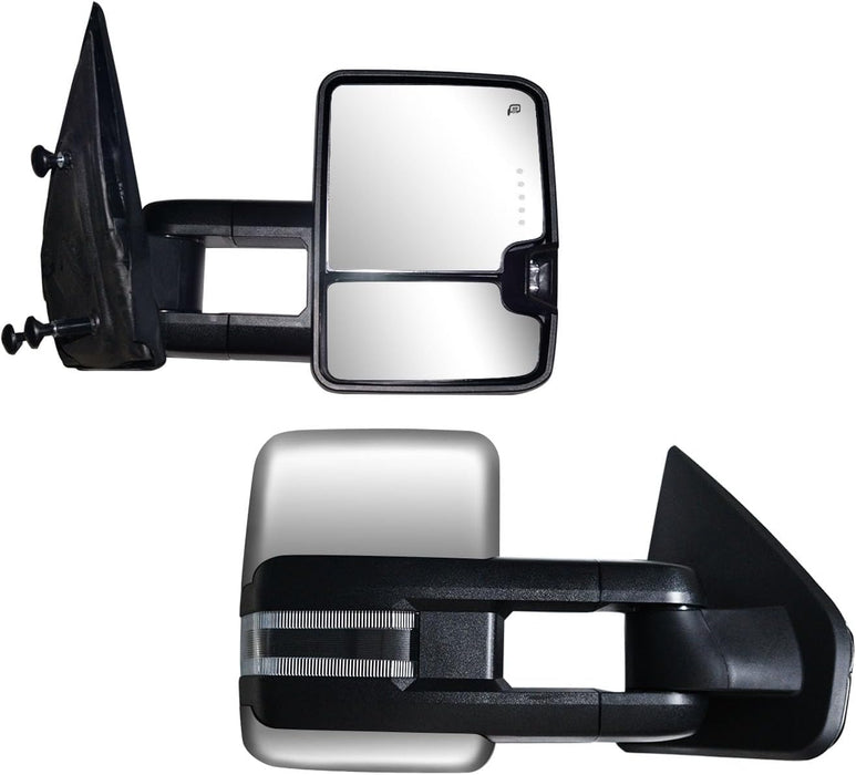 Towing Mirrors Compatible with Ford 2004 2005 2006 2007 2008 2009 2010 2011 2012 2013 14 F150 with Power Heated LED Signal and Puddle Light Trailer Tow Mirrors Pair Set Pickup Truck Chrome