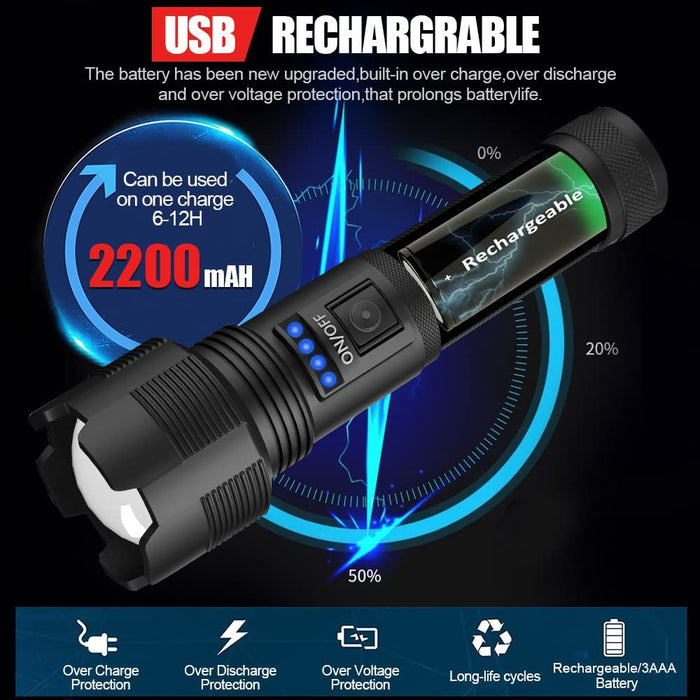 Rechargeable Flashlights High Lumens, Super Bright LED Flashlight 8000 Lumens, Zoomable IPX4 Waterproof Flash Light, Handheld Tactical Flashlight for Camping Emergencies