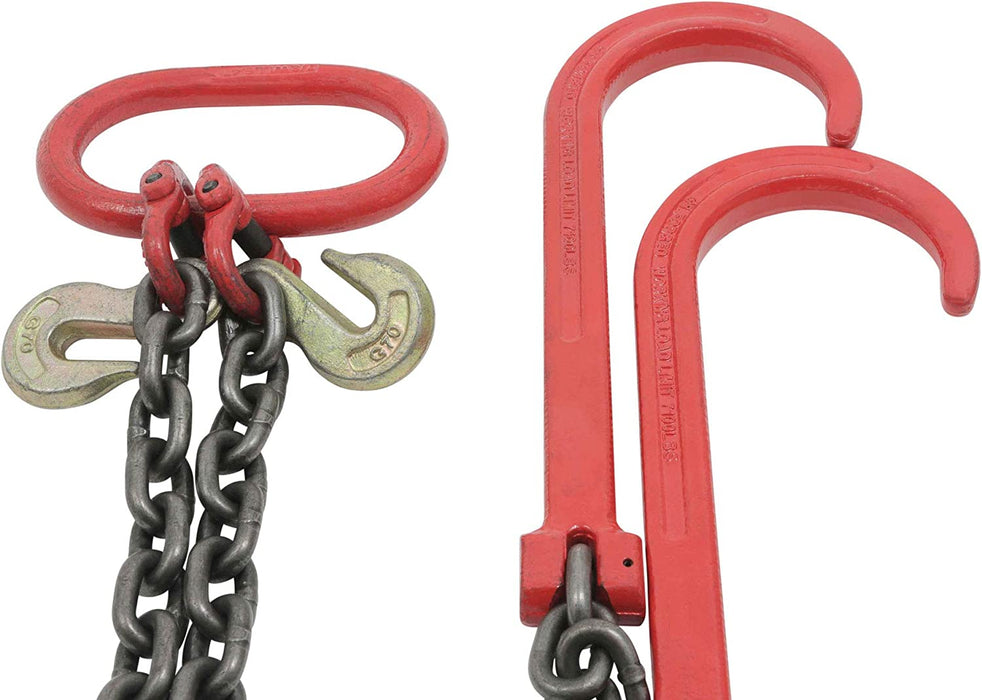 3/8" X 3' Leg G80 V Bridle Tow Chain W/Two 15" J-Hook & Eye Cradle Grab Hook - 7100 LBS WLL Long Shank J Hook Transport Tow Truck Chain for Car Towing Wrecker Recovery